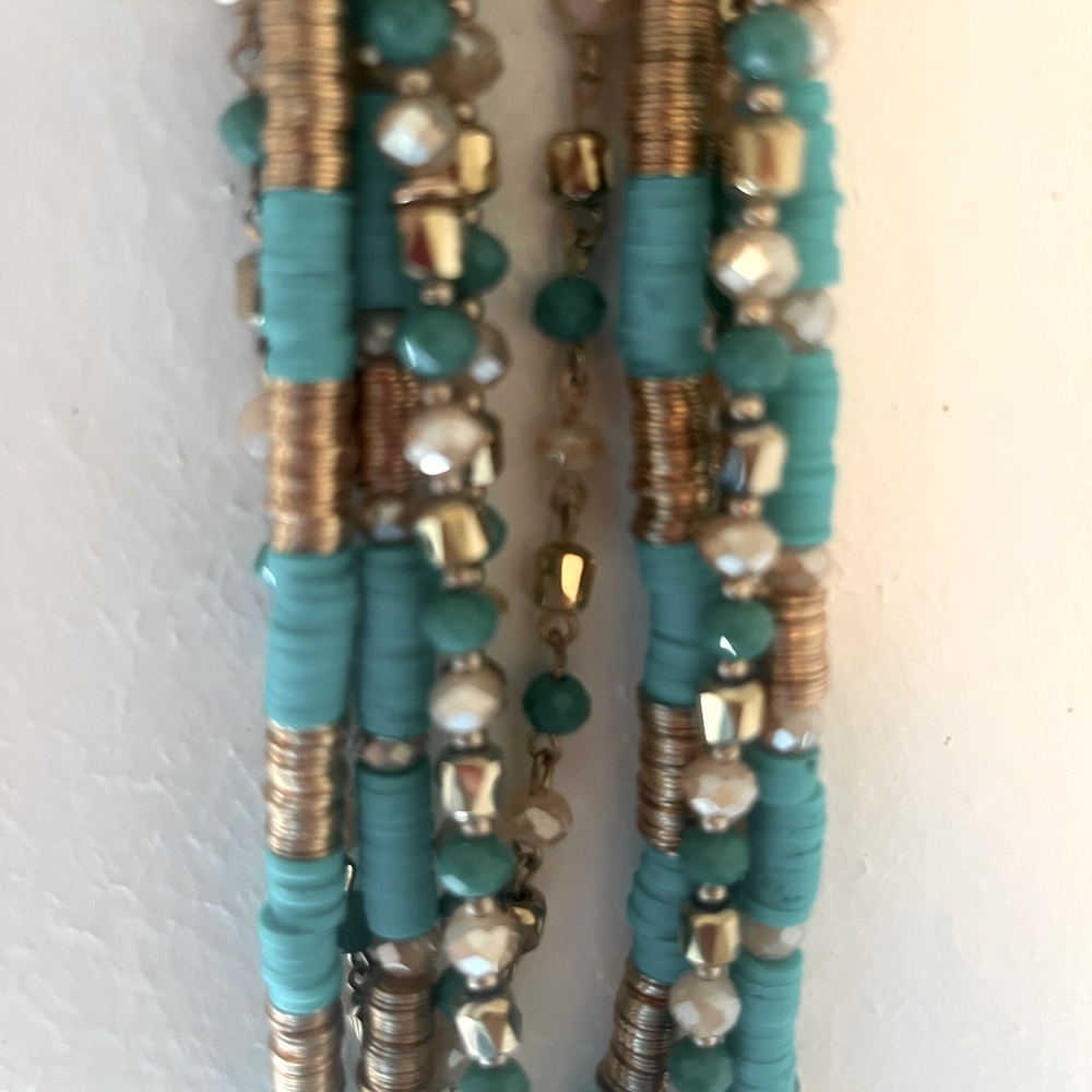 Three strand necklace, turquoise, and gold fashioned necklace